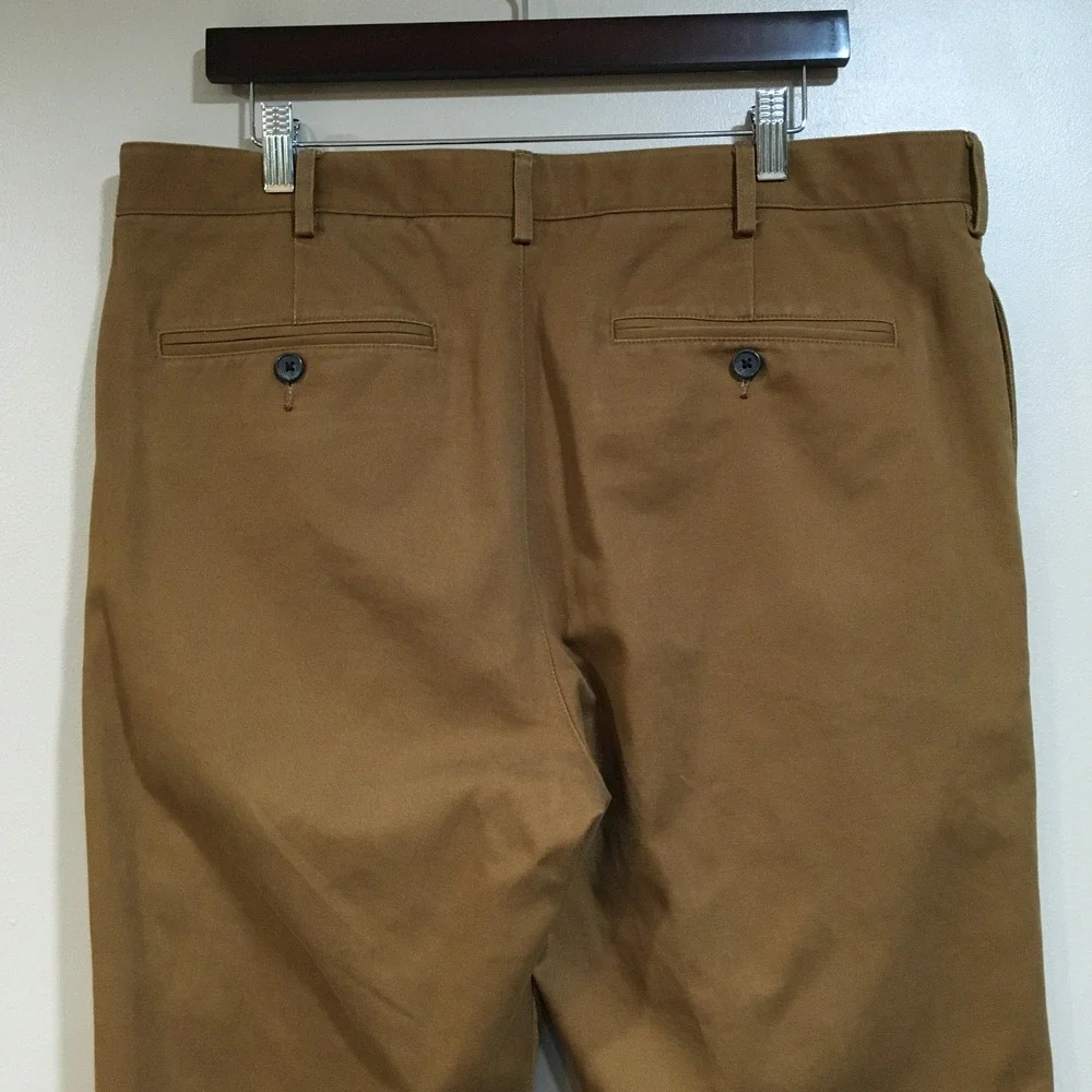Lands End Tailored Fit Chino Pants Mens 37x32 Brown Flat Front Classic Preppy